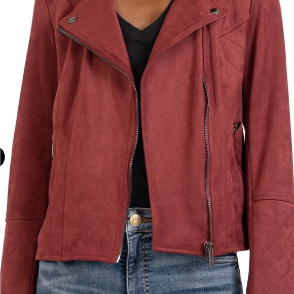 NWT Kut From The Kloth faux suede Emma moto jacket.  Oxblood  size small - Picture 1 of 12